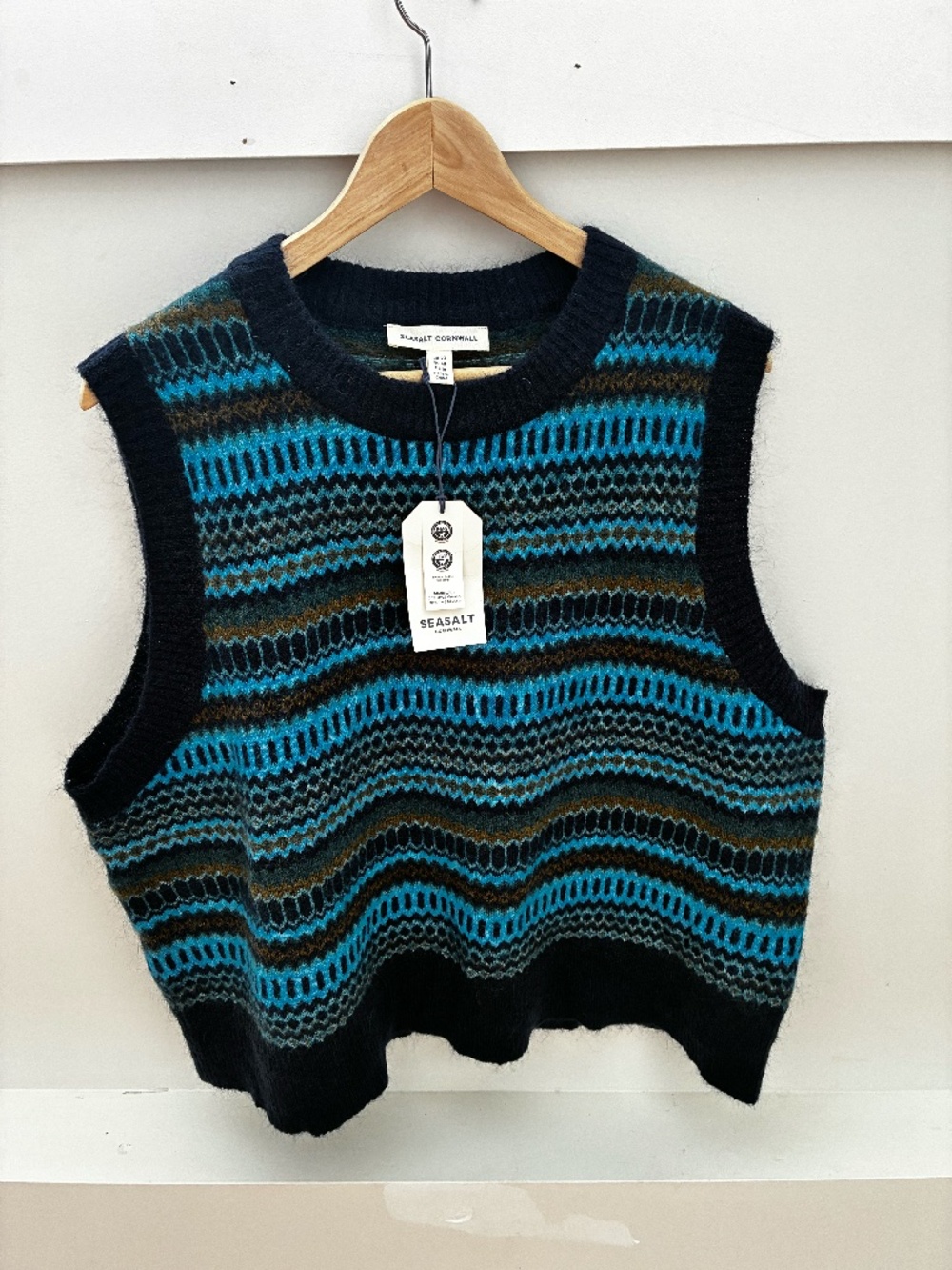 NWT Seasalt Cornwall Annik Fair Isle Sweater Vest in Cyan
